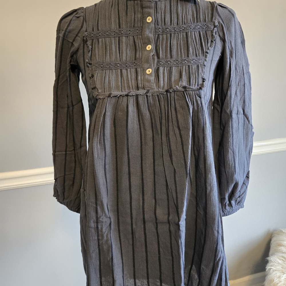 Slate Gray Button-Front Boho Tunic Dress